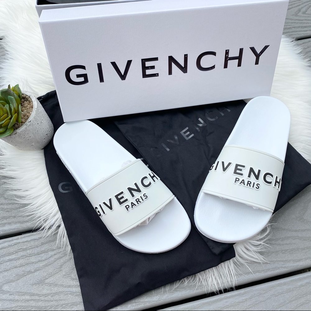 Givenchy White Pool Slides